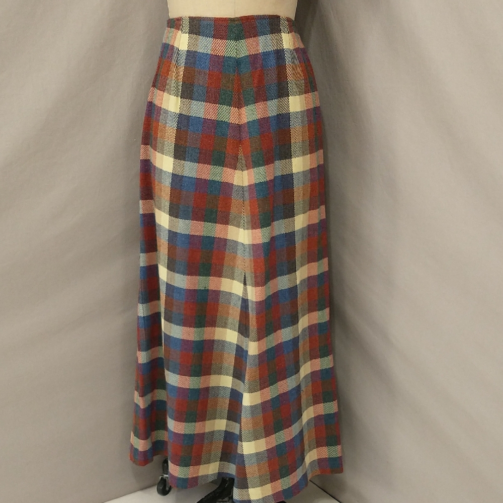 Vintage Plaid Maxi Skirt Wool Look Colorful Woven Soft Mrk14 Fit10 USA Made SeeM
